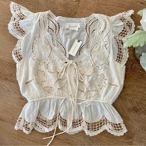 NWT Anthropologie Lace V-Neck Blouse in Pearl